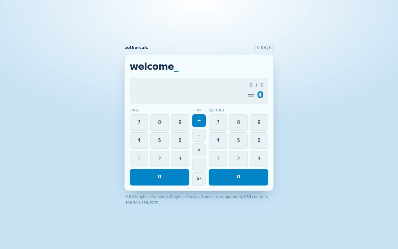 Screenshot of aethercalc